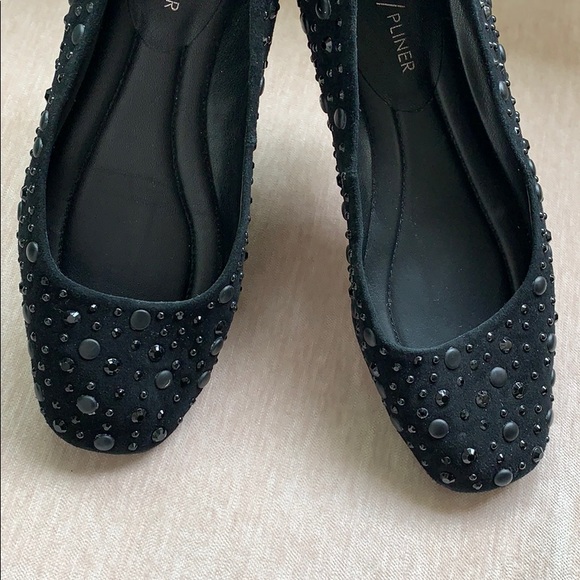 Donald Pliner Black Square Toe Studded Flats 5 - Picture 7 of 8